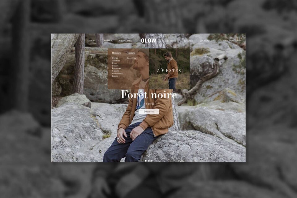 Page d'accueil du site internet Olow avec navigation fluide et design éco-responsable